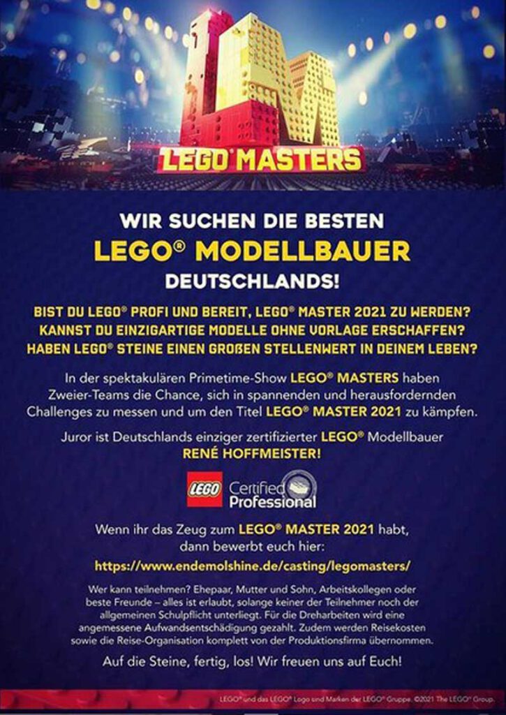 Castingaufruf für LEGO® Masters 2021