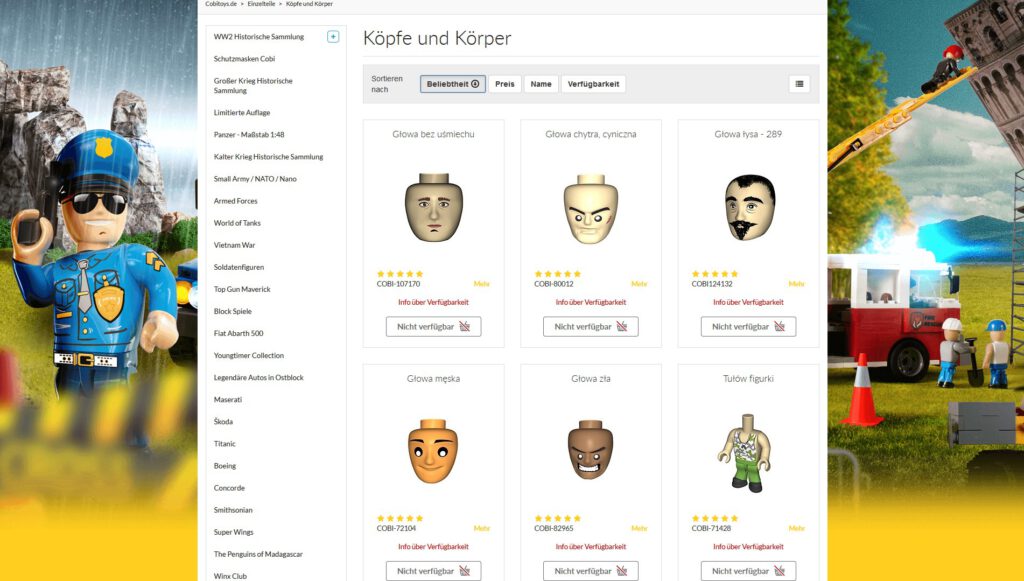 COBI Onlineshop Screenshot Köpfe zu kaufen