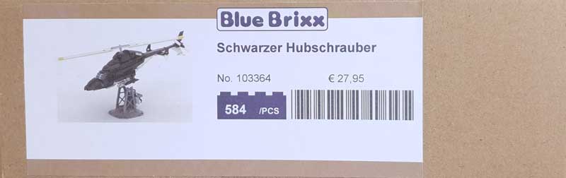 BlueBrixx schwarzer Hubschrauber Karton von der Seite