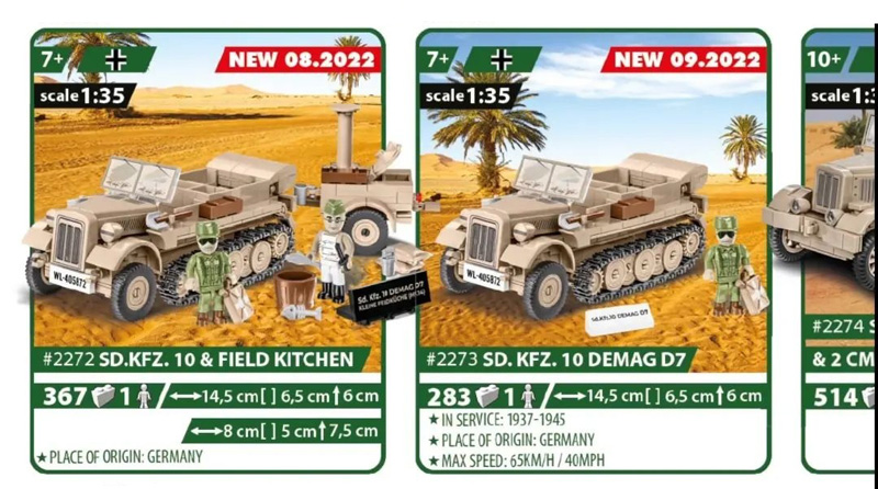 Katalogseite: COBI SdKfz.10 & Feldküche (2272) und SdKfz.10 Demag D7 (2273)