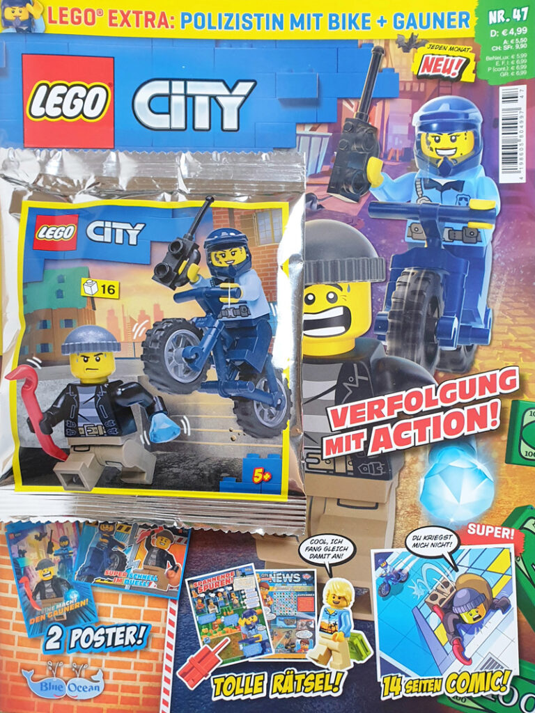 LEGO® City Heft Nr. 47 / 2022 mit Polizistin (und Motorrad) und Gauner