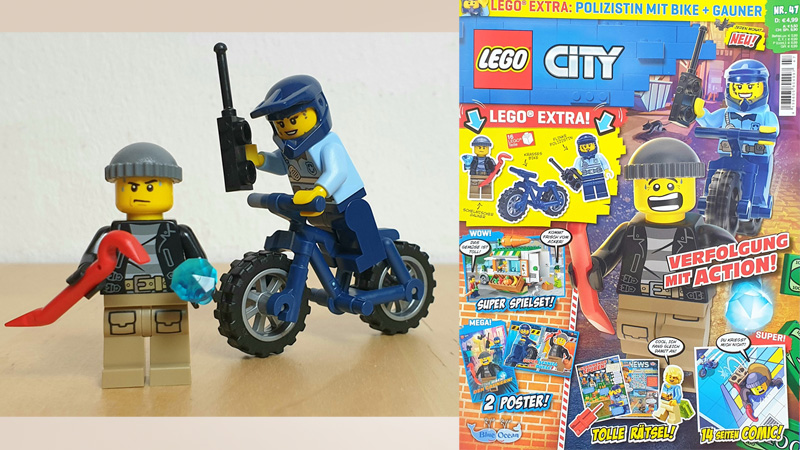 LEGO® City Heft Nr. 47 / 2022 mit Polizistin (und Motorrad) und Gauner