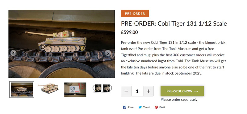 COBI Tiger I 131 Vorbestellung The Tank Museum Bovington