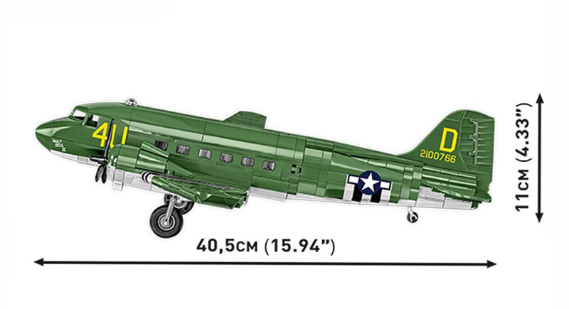 COBI C-47 Skytrain Dakota 5743 Seitenansicht mit Maßen