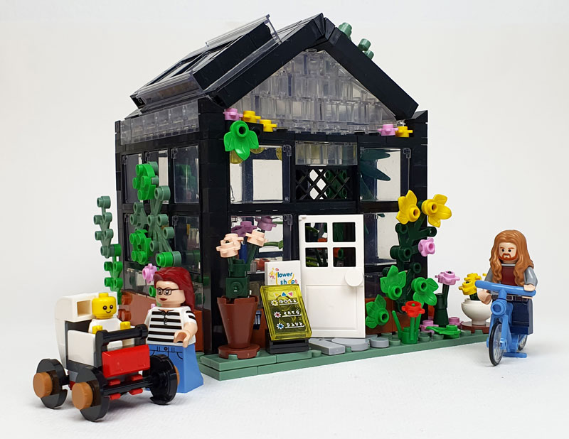 Forange Blumenladen FC8501 schräge Ansicht mit LEGO Minifiguren Sigfigs