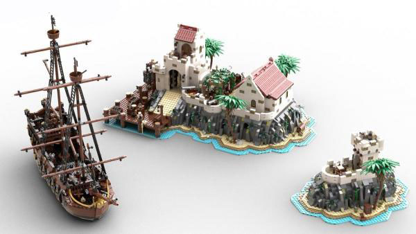 BlueBrixx Pirateninsel Brigantine 105328 Set Kombination mit Pirateninsel und Gouvernorsinsel