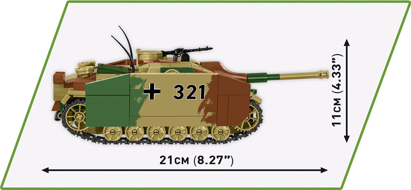 COBI 2285 StuG III Sturmgeschütz Ausf. G Executive Edition erhältlich Maße Seitenansicht mit Schürze
