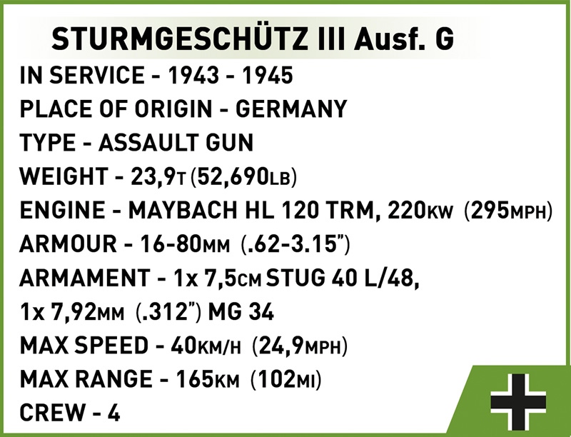 COBI 2285 StuG III Sturmgeschütz Ausf. G Executive Edition erhältlich technische Daten