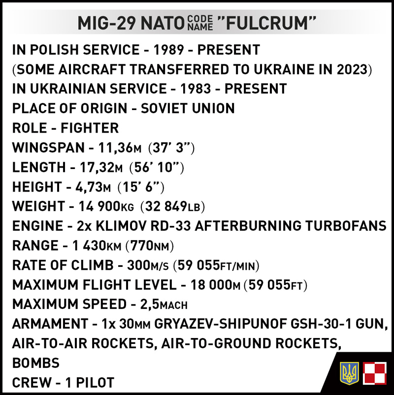 COBI 5840 MiG-29 UA/PL technische Daten
