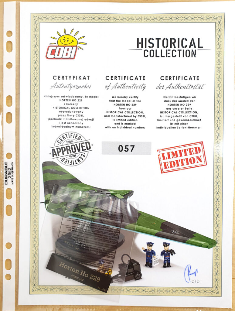 COBI Horten Ho 229 5756 Limited Edition Unboxing Zertifikat
