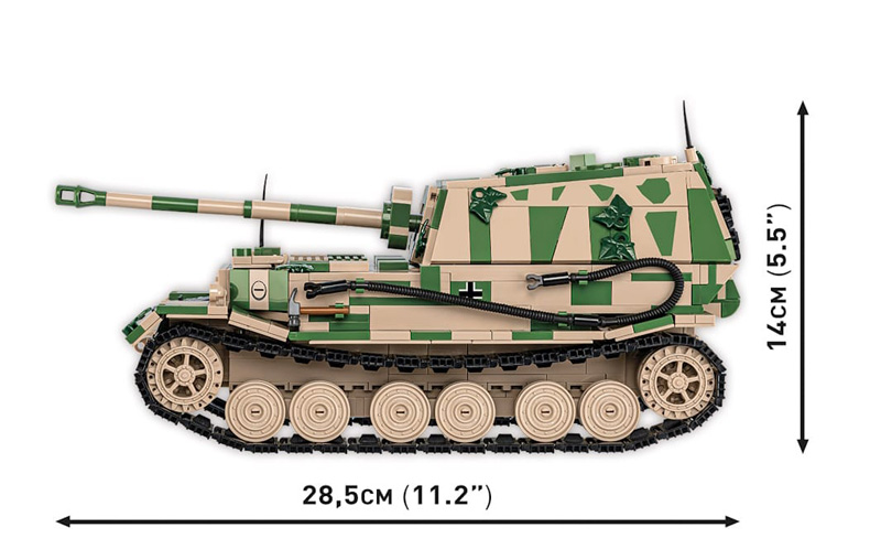 COBI 2581 Panzerjäger Tiger (P) Ferdinand Limited Edition Seitenansicht und Maße