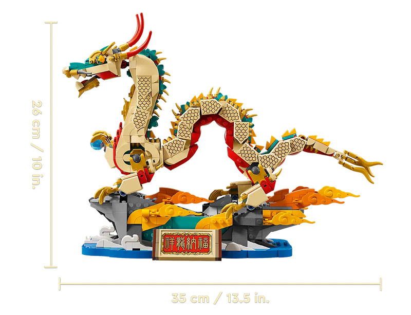LEGO chinesisches Neujahrsfest Mondneujahr glückverheißender Drache 80112 Seitenansicht und Maße