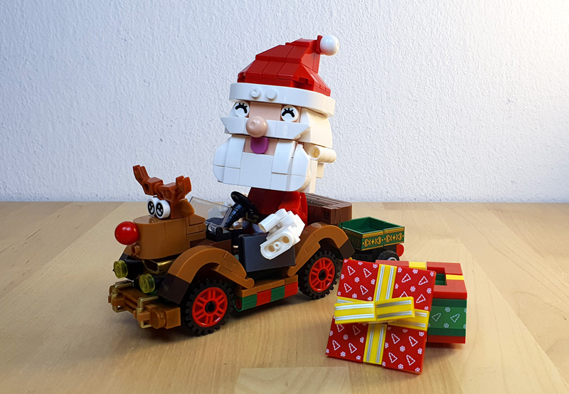 Xingbao Weihnachtsmann mit Rentierauto XB-18022 Set aufgebaut