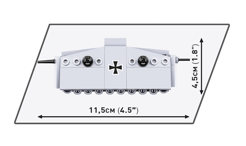 COBI Nano Tanks 3094 Sturmpanzerwagen A7V Maße Seitenansicht