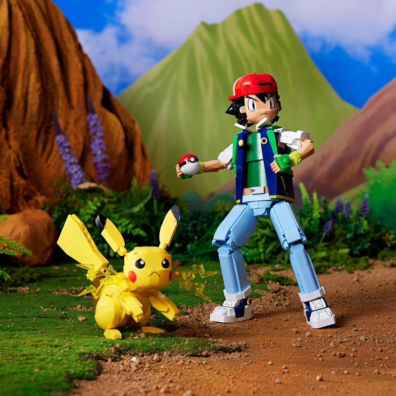 MEGA Pokemon Ash & Pikachu Path to Victory HTJ05 Set in Szene gesetzt