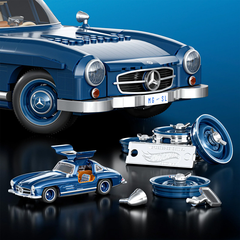 Mattel Brick Shop Hot Wheels Mercedes 300 SL Set komplett