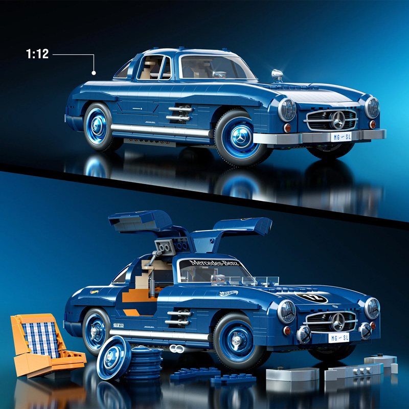 Mattel Brick Shop Hot Wheels Mercedes 300 SL Set mit Innenleben