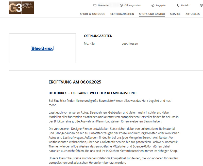 Bluebrixx Store Österreich Eröffnung
