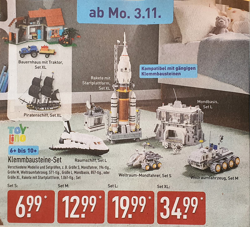 Aldi Toylino Klemmbaustein Werbung
