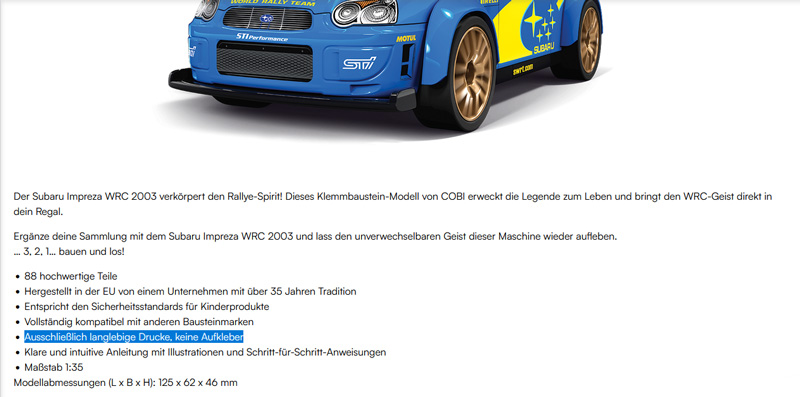 COBI Subaru Impreza WRC 2003 (24650) Website offiziell