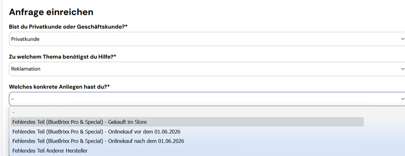 BlueBrixx Systemumstellung Fehlteile