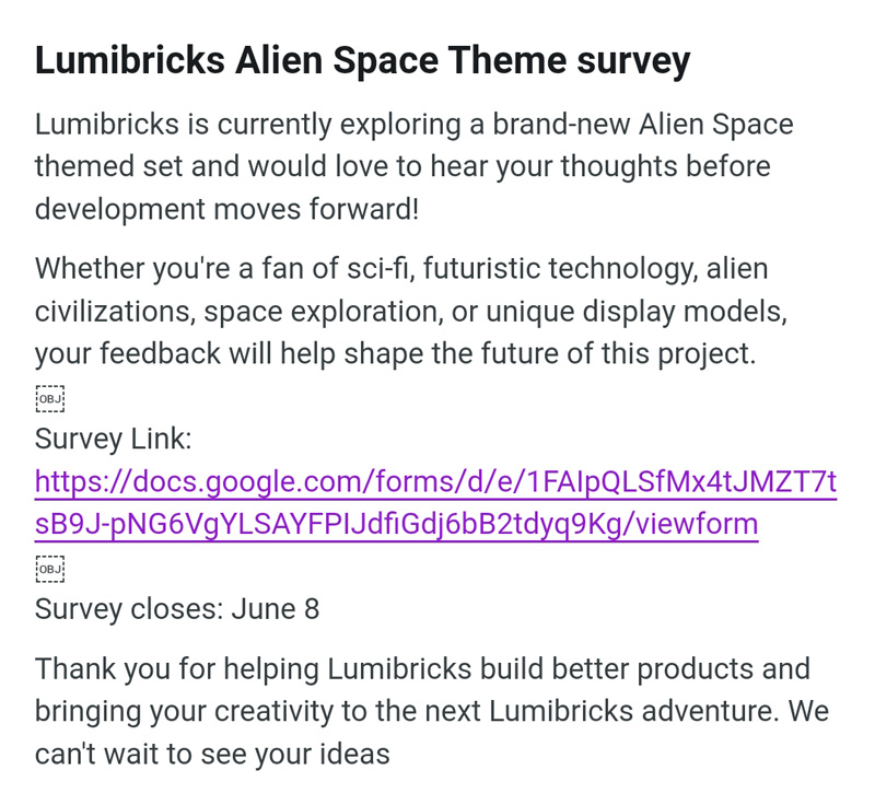Lumibricks Alien Frontier Umfrage