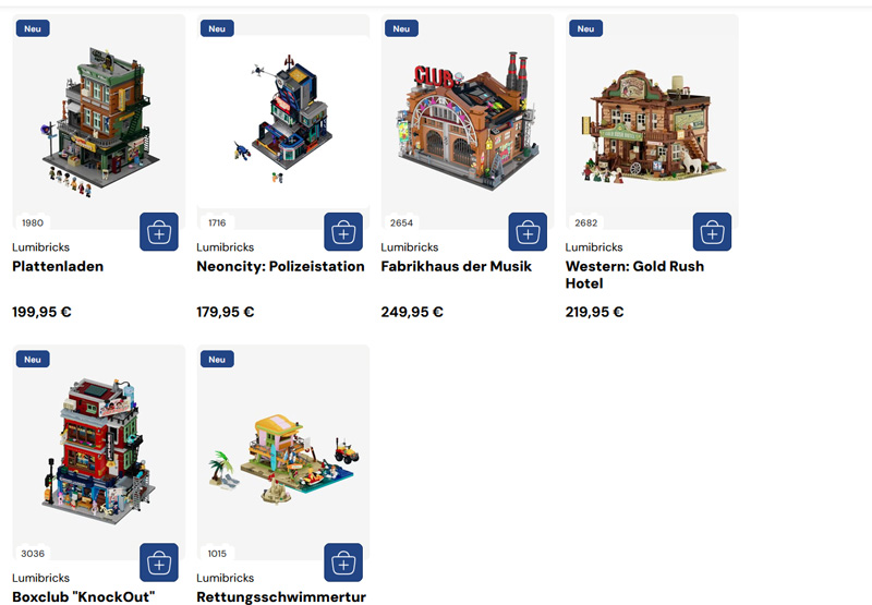 Lumibricks im BlueBrixx Onlineshop Screenshot