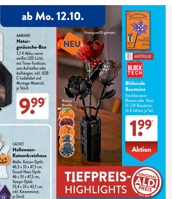 Aldi SÜD Klemmbausteine Blumen Halloween Prospekt